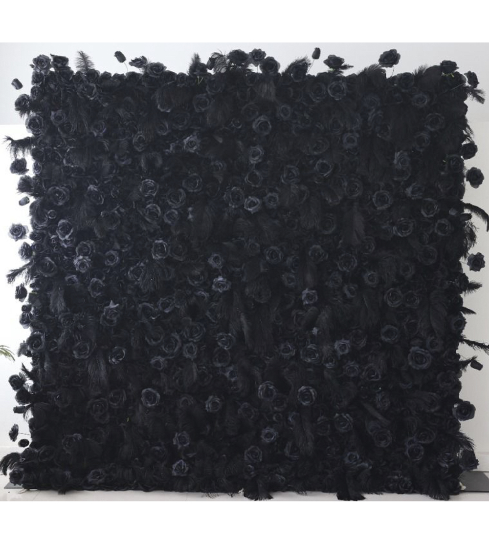 Luxurious black flower wall rental backdrop atlanta